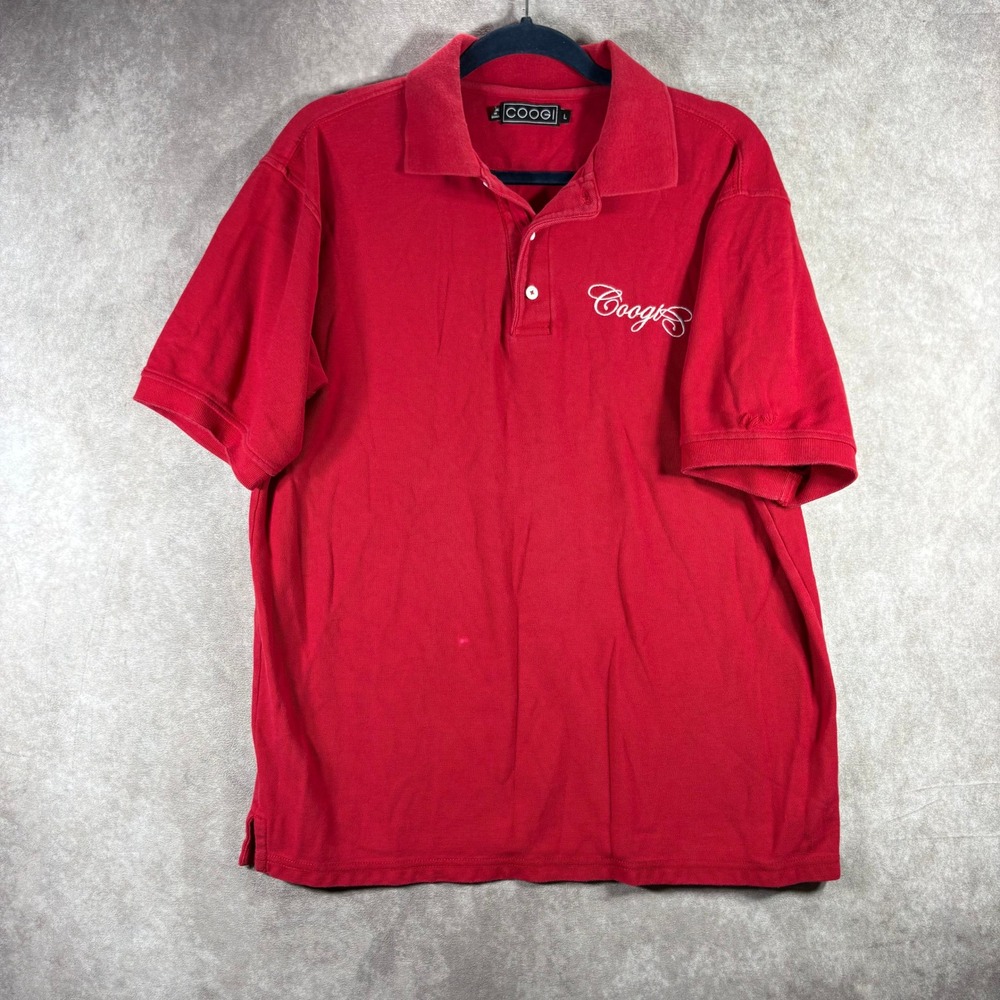 Coogi Polo Shirt Mens L Red Short Sleeve Embroidered Logo‎ Pique Cotton y2k 90s